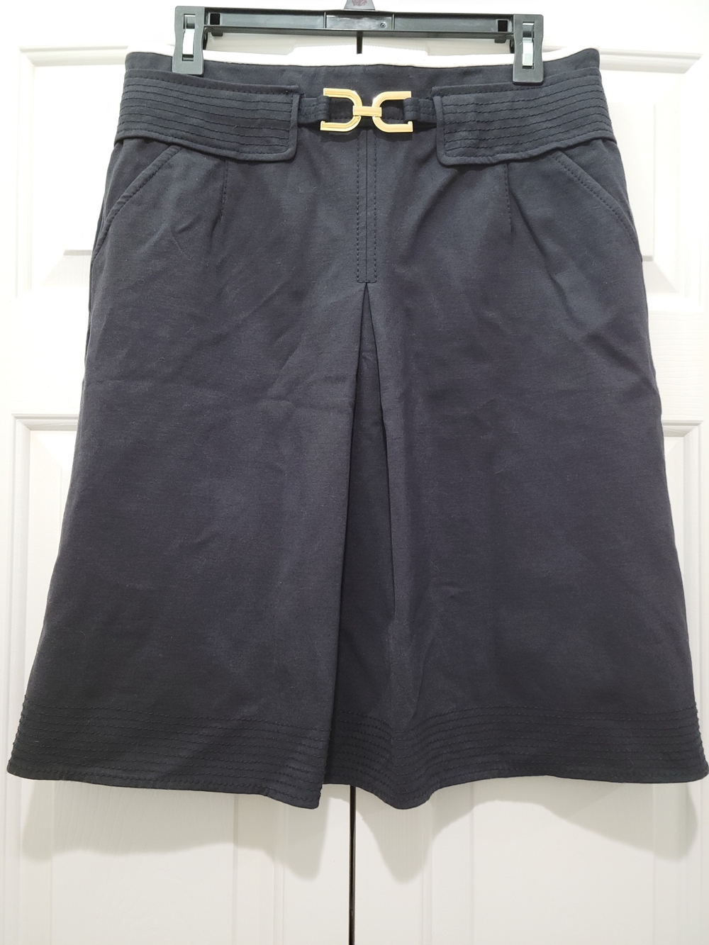 Ann Taylor Black A-Line Skirt with Gold Buckle - Picture 2 of 12